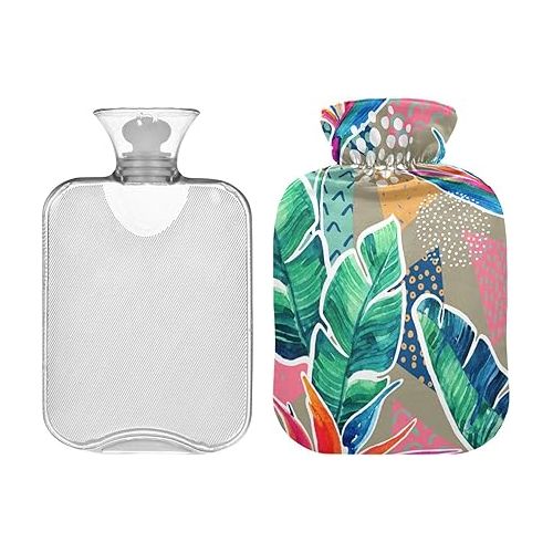  hot Water with Soft Cover 1 Liter fashy ice Water Bottle for Bed, Kids Men & Women Watercolor Tropical Flowers