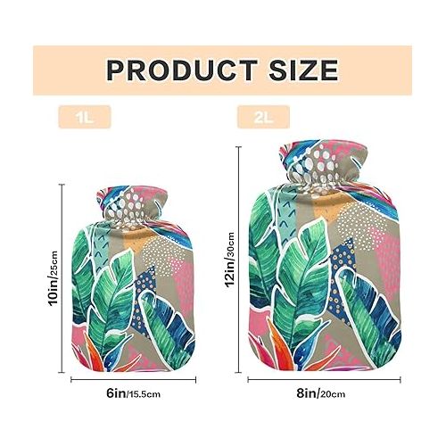  hot Water with Soft Cover 1 Liter fashy ice Water Bottle for Bed, Kids Men & Women Watercolor Tropical Flowers