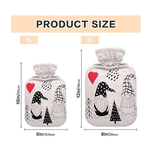  hot Water Bag with Velvet Cover 2 L fashy ice Water Bottle for Hot and Cold Compress, Hand Feet Cute Happy Valentine's Day Good Luck Gnome and Red Hearts