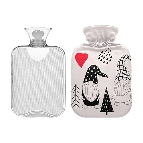  hot Water Bag with Velvet Cover 2 L fashy ice Water Bottle for Hot and Cold Compress, Hand Feet Cute Happy Valentine's Day Good Luck Gnome and Red Hearts