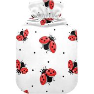 Hot Bottle Water Bag with Velvet Cover 1 Liter fashy ice Packs for Bed, Kids Men & Women Red Lady Bug Ladybirds Insect Ladybugs White