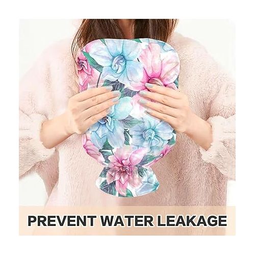  Water Bags Foot Warmer with Soft Cover 1 Liter fashy ice Water Bottle for Injuries, Hand & Feet Warmer Beautiful Gardenia Flowers Leaves Floral