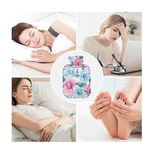  Water Bags Foot Warmer with Soft Cover 1 Liter fashy ice Water Bottle for Injuries, Hand & Feet Warmer Beautiful Gardenia Flowers Leaves Floral