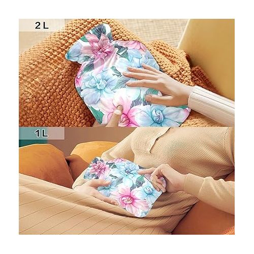  Water Bags Foot Warmer with Soft Cover 1 Liter fashy ice Water Bottle for Injuries, Hand & Feet Warmer Beautiful Gardenia Flowers Leaves Floral