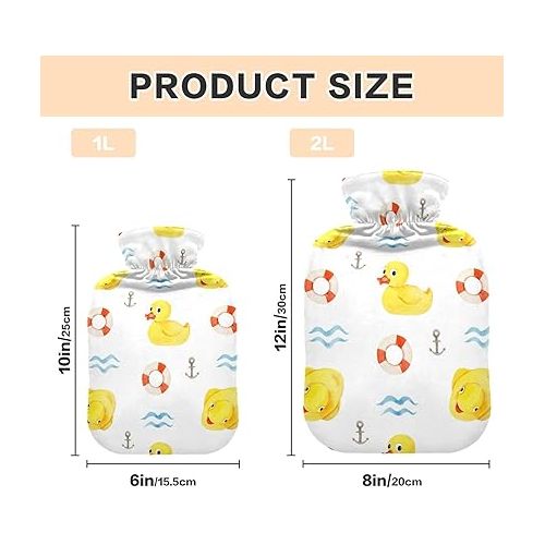  hot Water Bottle Velvet Transparent 2 L fashy ice Pack for Pain Relief, Menstrual Cramps Seamless Rubber Yellow Ducks Lifebuoy