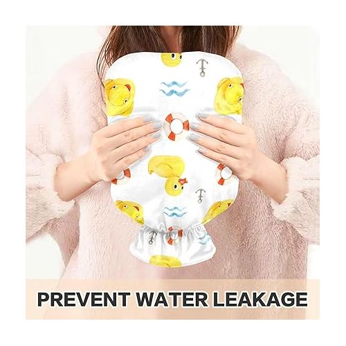  hot Water Bottle Velvet Transparent 2 L fashy ice Pack for Pain Relief, Menstrual Cramps Seamless Rubber Yellow Ducks Lifebuoy