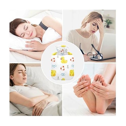  hot Water Bottle Velvet Transparent 2 L fashy ice Pack for Pain Relief, Menstrual Cramps Seamless Rubber Yellow Ducks Lifebuoy