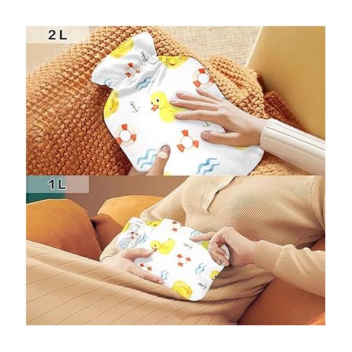  hot Water Bottle Velvet Transparent 2 L fashy ice Pack for Pain Relief, Menstrual Cramps Seamless Rubber Yellow Ducks Lifebuoy