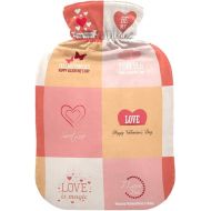 hot Water Bottles with Velvet Cover 1 Liter fashy Shoulder ice Pack for Bed, Kids Men & Women Valentine's Day Plaid Pink