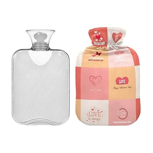  hot Water Bottles with Velvet Cover 1 Liter fashy Shoulder ice Pack for Bed, Kids Men & Women Valentine's Day Plaid Pink
