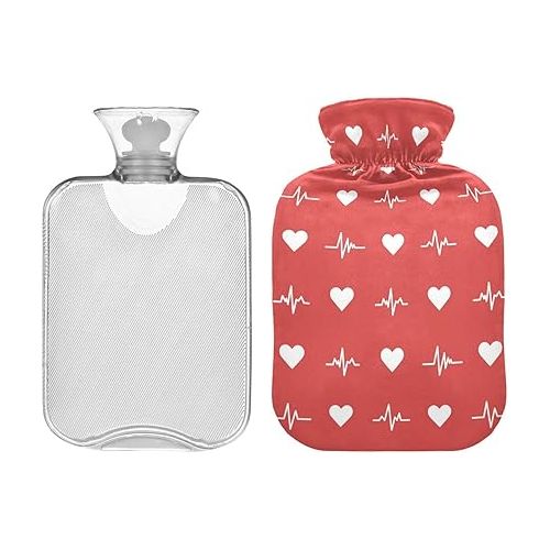  hot Water Bag Velvet Transparent 1 Liter fashy ice Pack for Bed, Kids Men & Women Heart Symbols Happy Valentine's Day