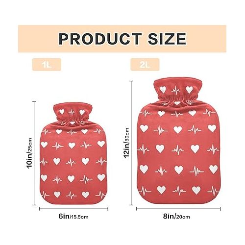  hot Water Bag Velvet Transparent 1 Liter fashy ice Pack for Bed, Kids Men & Women Heart Symbols Happy Valentine's Day