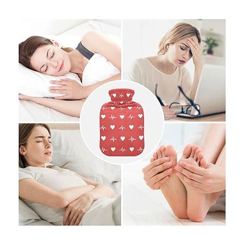  hot Water Bag Velvet Transparent 1 Liter fashy ice Pack for Bed, Kids Men & Women Heart Symbols Happy Valentine's Day