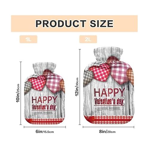  hot Water Bottle Velvet Transparent 2 L fashy ice Water Bottle for Bed, Kids Men & Women Red Cloth Handmade Hearts Wooden Happy Valentine's Day