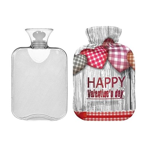  hot Water Bottle Velvet Transparent 2 L fashy ice Water Bottle for Bed, Kids Men & Women Red Cloth Handmade Hearts Wooden Happy Valentine's Day
