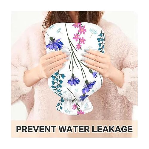  hot Water with Velvet Cover 1 Liter fashy ice Pack for Injuries, Hand & Feet Warmer Fieldflowers Leaves Herbals