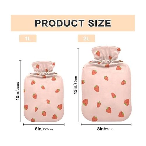  hot Water Bottles Velvet Transparent 2 L fashy ice Water Bottle for Hot and Cold Therapies Vector Strawberries Pink