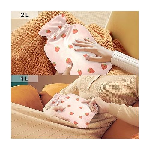  hot Water Bottles Velvet Transparent 2 L fashy ice Water Bottle for Hot and Cold Therapies Vector Strawberries Pink