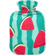 hot Water Bottles with Velvet Cover 1 Liter fashy Shoulder ice Pack for Hot and Cold Therapies Pink Red Watermelons Fruit