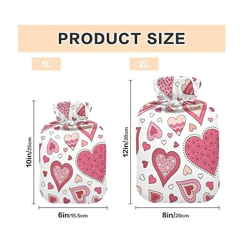  hot Water Bottle with Velvet Cover 2 L fashy ice Packs for Injuries, Hand & Feet Warmer Hearts Happy Valentine's Day