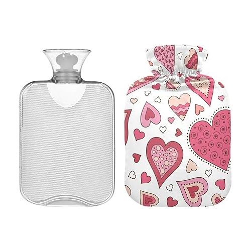  hot Water Bottle with Velvet Cover 2 L fashy ice Packs for Injuries, Hand & Feet Warmer Hearts Happy Valentine's Day
