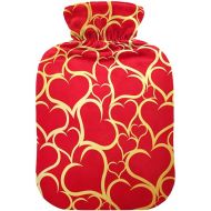 Water Bags Foot Warmer with Velvet Cover 2 L fashy ice Packs for Injuries, Hand & Feet Warmer Gold Red Hearts Happy Valentine's Day