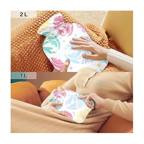  hot Water Bag with Soft Cover 1 Liter fashy ice Packs for Injuries, Hand & Feet Warmer Seamless Colorful Marbled Easter Eggs