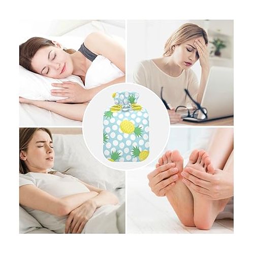 hot Water Bottles with Soft Cover 1 Liter fashy ice Water Bottle for Pain Relief, Menstrual Cramps Pineapple