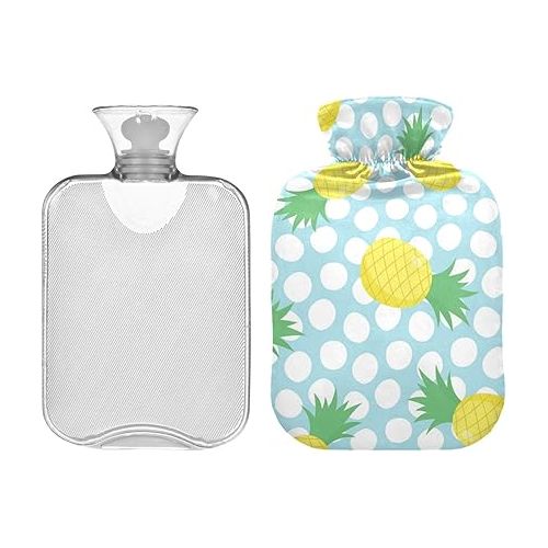  hot Water Bottles with Soft Cover 1 Liter fashy ice Water Bottle for Pain Relief, Menstrual Cramps Pineapple