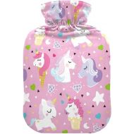 Large Water Bottle with Velvet Cover 1 Liter fashy Shoulder ice Pack for Hot and Cold Therapies s Pony Ice Cream Pattern