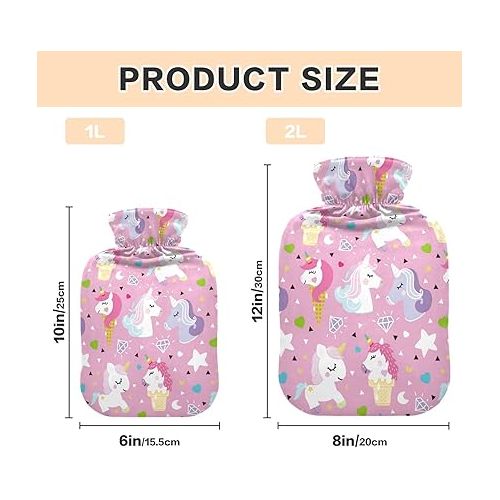  Large Water Bottle with Velvet Cover 1 Liter fashy Shoulder ice Pack for Hot and Cold Therapies s Pony Ice Cream Pattern