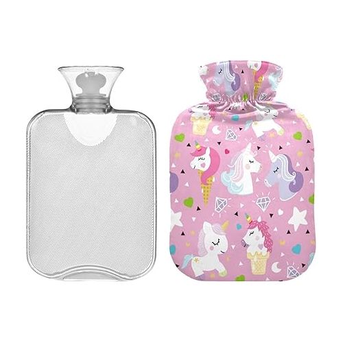  Large Water Bottle with Velvet Cover 1 Liter fashy Shoulder ice Pack for Hot and Cold Therapies s Pony Ice Cream Pattern