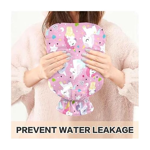  Large Water Bottle with Velvet Cover 1 Liter fashy Shoulder ice Pack for Hot and Cold Therapies s Pony Ice Cream Pattern