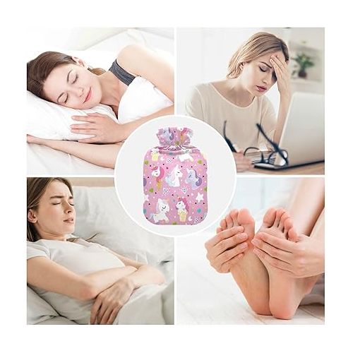  Large Water Bottle with Velvet Cover 1 Liter fashy Shoulder ice Pack for Hot and Cold Therapies s Pony Ice Cream Pattern