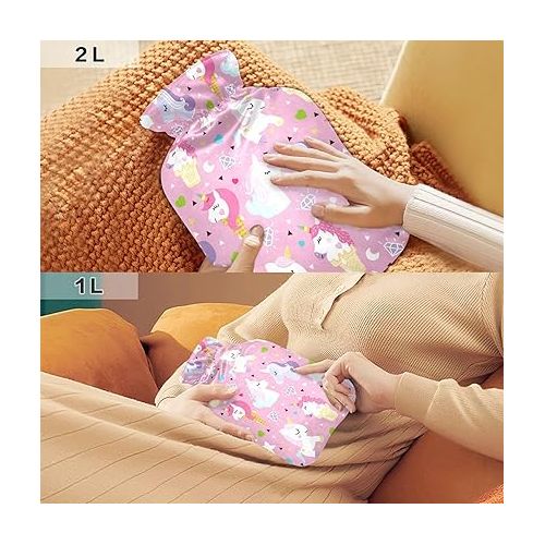  Large Water Bottle with Velvet Cover 1 Liter fashy Shoulder ice Pack for Hot and Cold Therapies s Pony Ice Cream Pattern