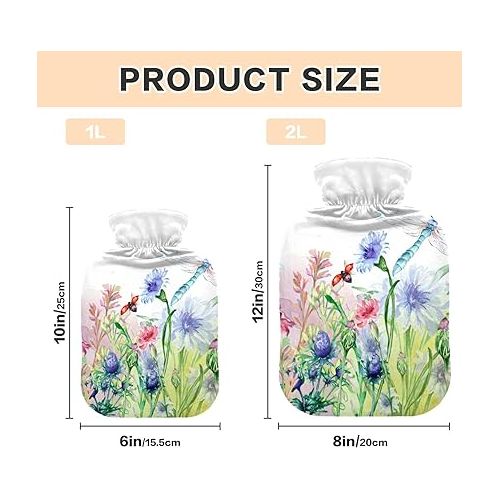  hot Water Bottle Velvet Transparent 1 Liter fashy ice Water Bottle for Menstrual Cramps, Neck and Shoulder Pain Relief Colorful Pink Blue Flowers