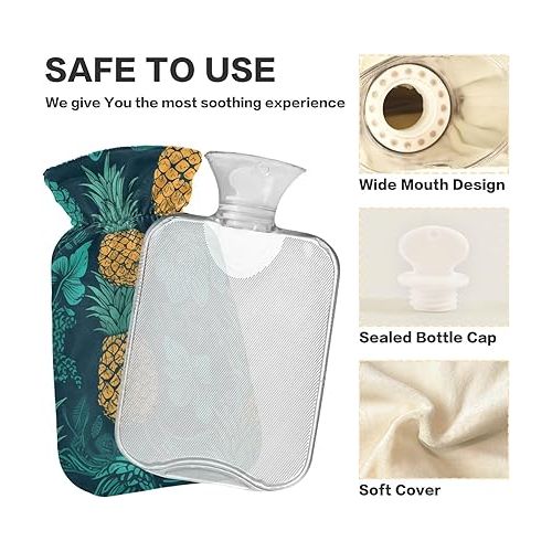  hot Water Bottles with Soft Cover 2 L fashy ice Water Bottle for Injuries, Hand & Feet Warmer Pineapple Creative