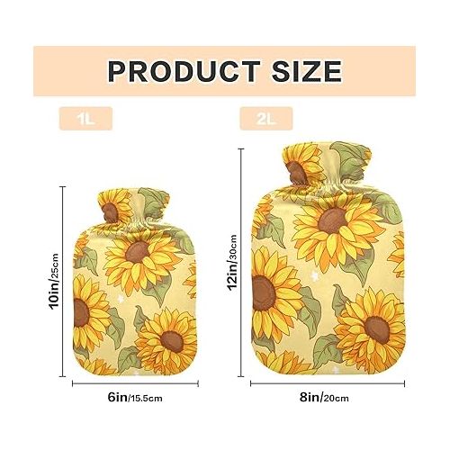  Water Bags Foot Warmer with Soft Cover 1 Liter fashy ice Water Bottle for Hot and Cold Compress, Hand Feet Sunflower Yellow White Orange Green