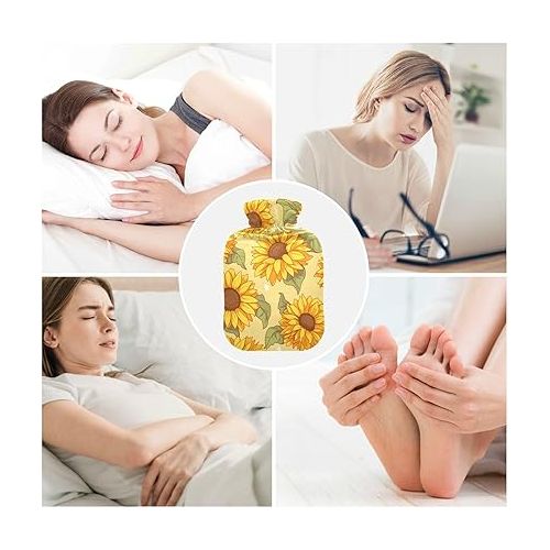  Water Bags Foot Warmer with Soft Cover 1 Liter fashy ice Water Bottle for Hot and Cold Compress, Hand Feet Sunflower Yellow White Orange Green