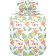Hot Bottle Water Bag Velvet Transparent 2 L fashy ice Water Bottle for Hot and Cold Therapies Seamless Fish Pattern