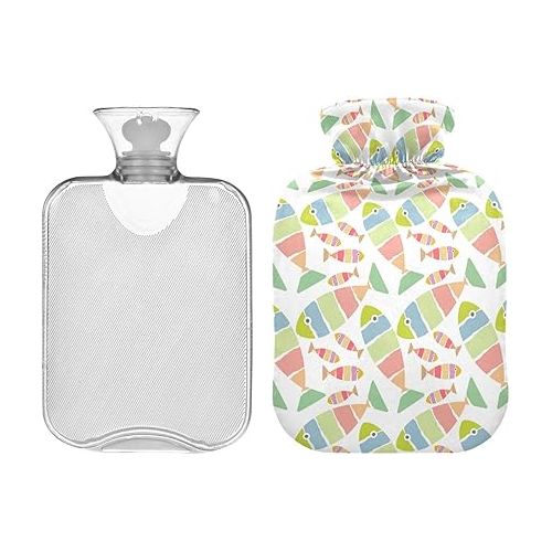  Hot Bottle Water Bag Velvet Transparent 2 L fashy ice Water Bottle for Hot and Cold Therapies Seamless Fish Pattern