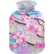hot Water Bottle with Soft Cover 1 Liter fashy ice Packs for Injuries, Hand & Feet Warmer Colorful Spring Pink Flowers Branches