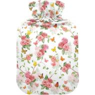 hot Water Bottles with Soft Cover 1 Liter fashy Shoulder ice Pack for Bed, Kids Men & Women Roses and Flying Butterflies