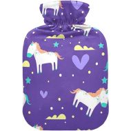 hot Water with Soft Cover 2 L fashy ice Water Bottle for Pain Relief, Menstrual Cramps Unicorns Cloud Heart Purple