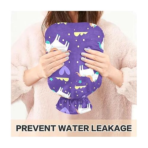  hot Water with Soft Cover 2 L fashy ice Water Bottle for Pain Relief, Menstrual Cramps Unicorns Cloud Heart Purple
