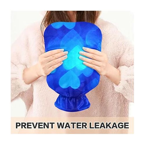  hot Water Bottle with Velvet Cover 2 L fashy Shoulder ice Pack for Hot and Cold Therapies Heart Photo Blue Color Happy Valentine's Day
