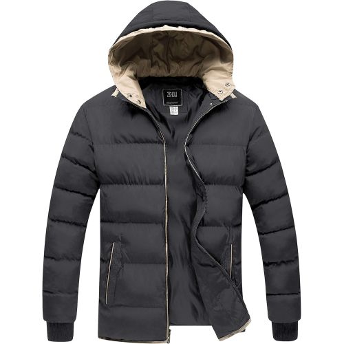  ZSHOW Mens Winter Thicken Jacket Warm Double Hooded Quilted Cotton Coat