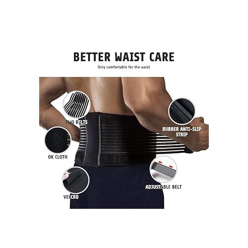  ZSZBACE Unisex Back Brace Adjustable Lumbar Support Belt - Relief Lower Back Pain with Sciatica/Scoliosis/Herniated and Slipped Discs or Degenerative Disc- Back Support for Old and Young (L)