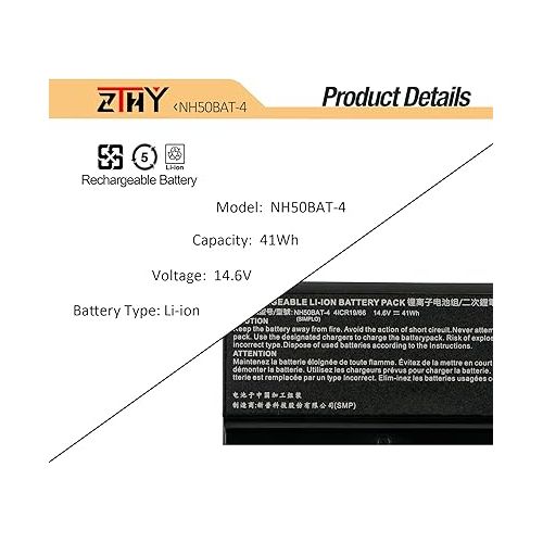  ZTHY 41Wh NH50BAT-4 Laptop Battery Replacement for PROSTAR Clevo NH50ED NH50RA NH57RA NH57RC NH70RAQ HASEE Thunderobot 911ME G7-CT7NA G7-CT7NK G8-CT7NT Z7-CT7VH Gigabyte A5 X1 A7 X1S Sager G58R G70R