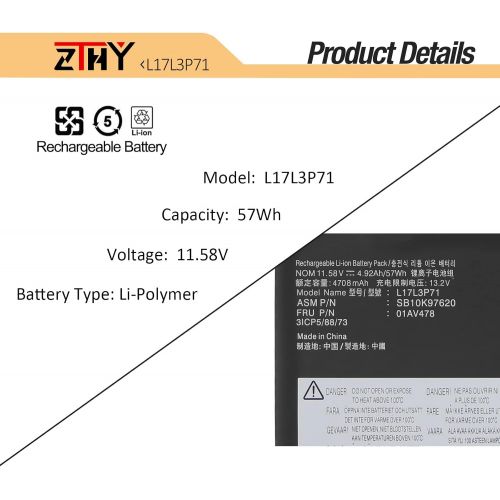  ZTHY L17L3P71 Laptop Battery Compatible with Lenovo ThinkPad T480S Series L17M3P71 01AV478 SB10K97620 01AV479 SB10K97621 L17M3P72 01AV480 SB10K97622 11.58V 57Wh 4920mAh